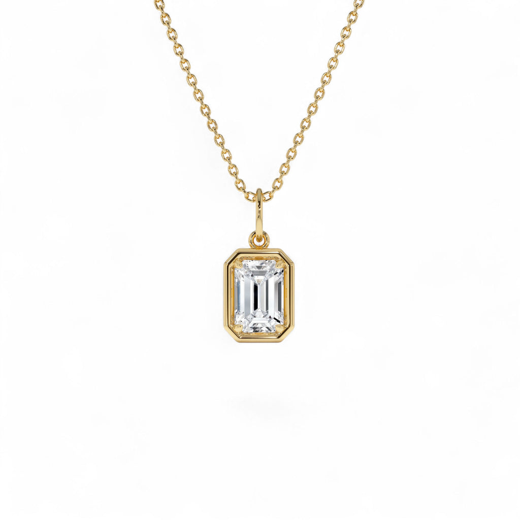 1 CTW 14k Emerald Cut Lab Grown Diamond Pendant Necklace by Orlina Fine