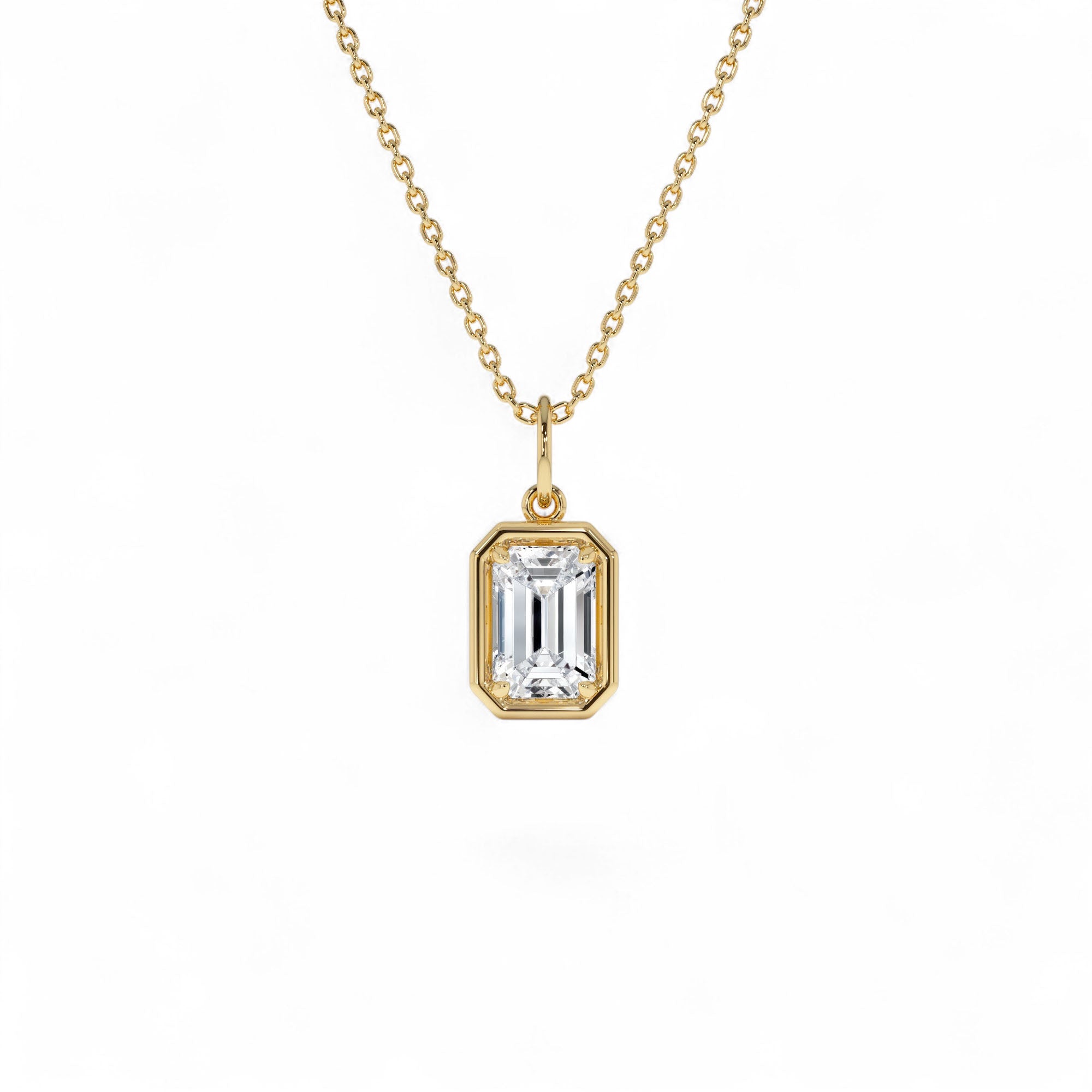1 CTW 14k Emerald Cut Lab Grown Diamond Pendant Necklace by Orlina Fine