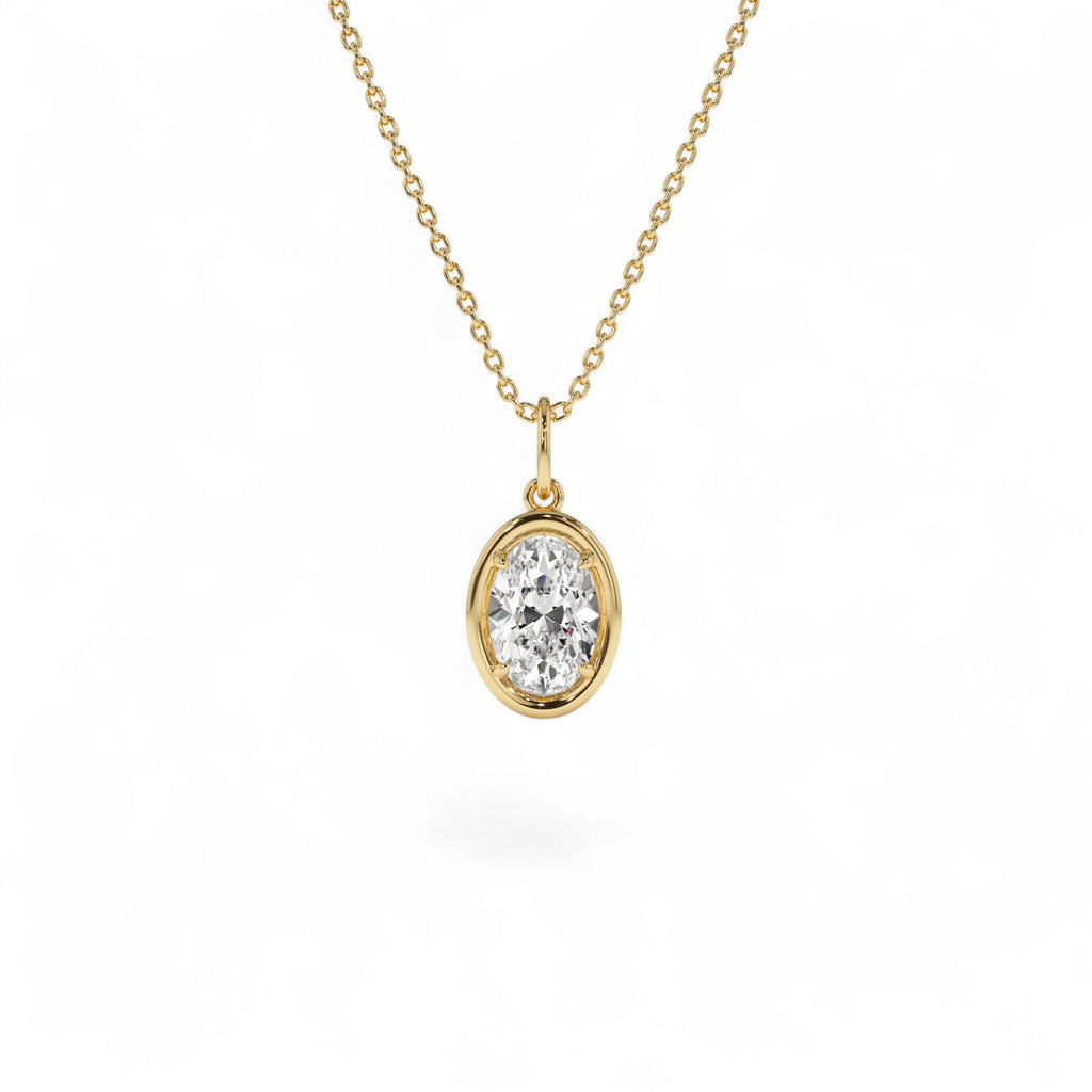 1 CTW 14K Oval Shaped Lab Grown Diamond Pendant Necklace by Orlina Fine