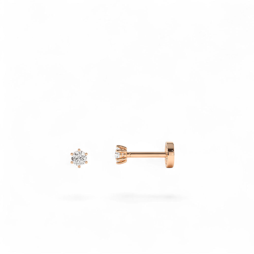 14K Gold 6 Prong Diamond Flat Back Stud - view 2