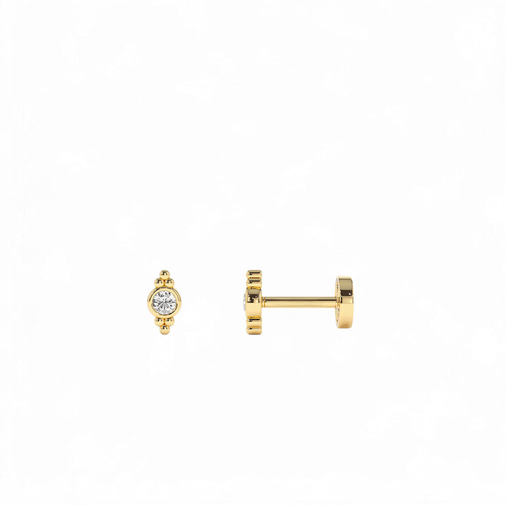 14K Gold Bezel Diamond Flat Back Stud with Milgrain Detail by Orlina Fine