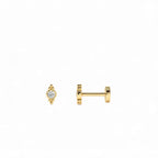 14K Gold Bezel Diamond Flat Back Stud with Milgrain Detail by Orlina Fine