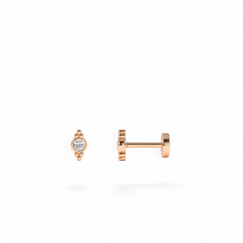 14K Gold Bezel Diamond Flat Back Stud with Milgrain Detail - view 2