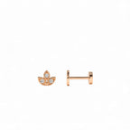 14K Gold Leaf Shape Diamond Cluster Flat Back Stud - view 2