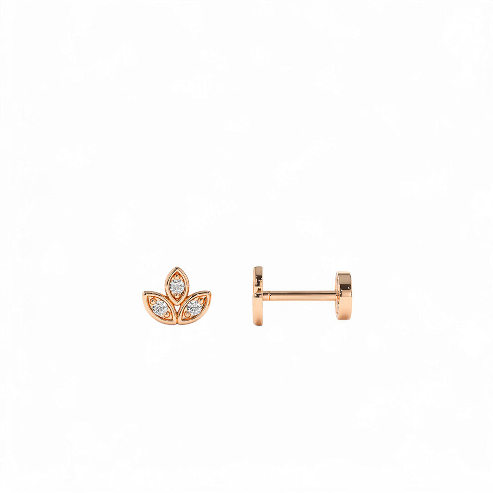 14K Gold Leaf Shape Diamond Cluster Flat Back Stud - view 2