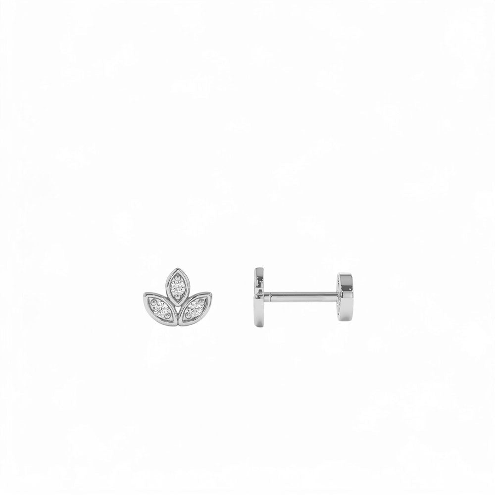 14K Gold Leaf Shape Diamond Cluster Flat Back Stud - view 3