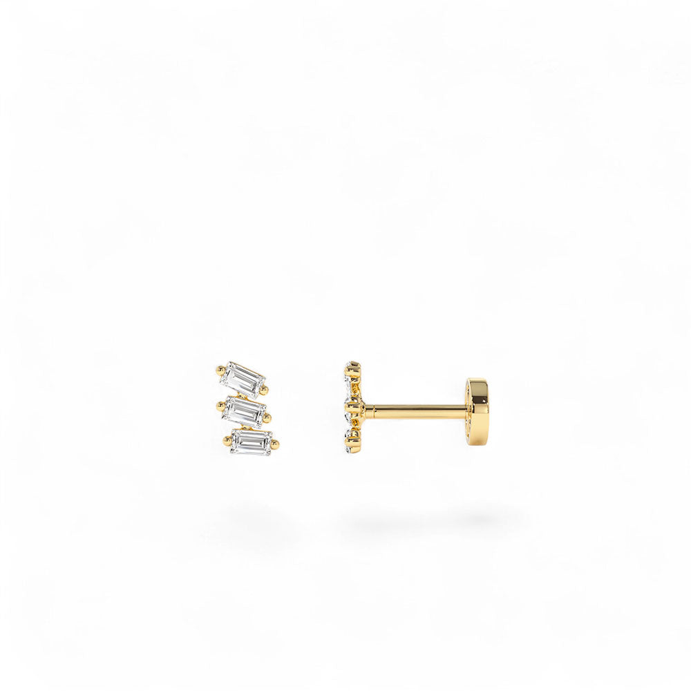 14K Gold Baguette Diamond Climber Flat Back Stud by Orlina Fine