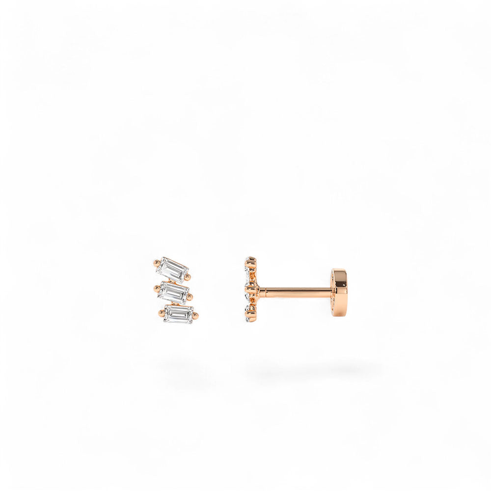 14K Gold Baguette Diamond Climber Flat Back Stud - view 2