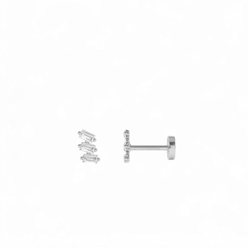 14K Gold Baguette Diamond Climber Flat Back Stud - view 3