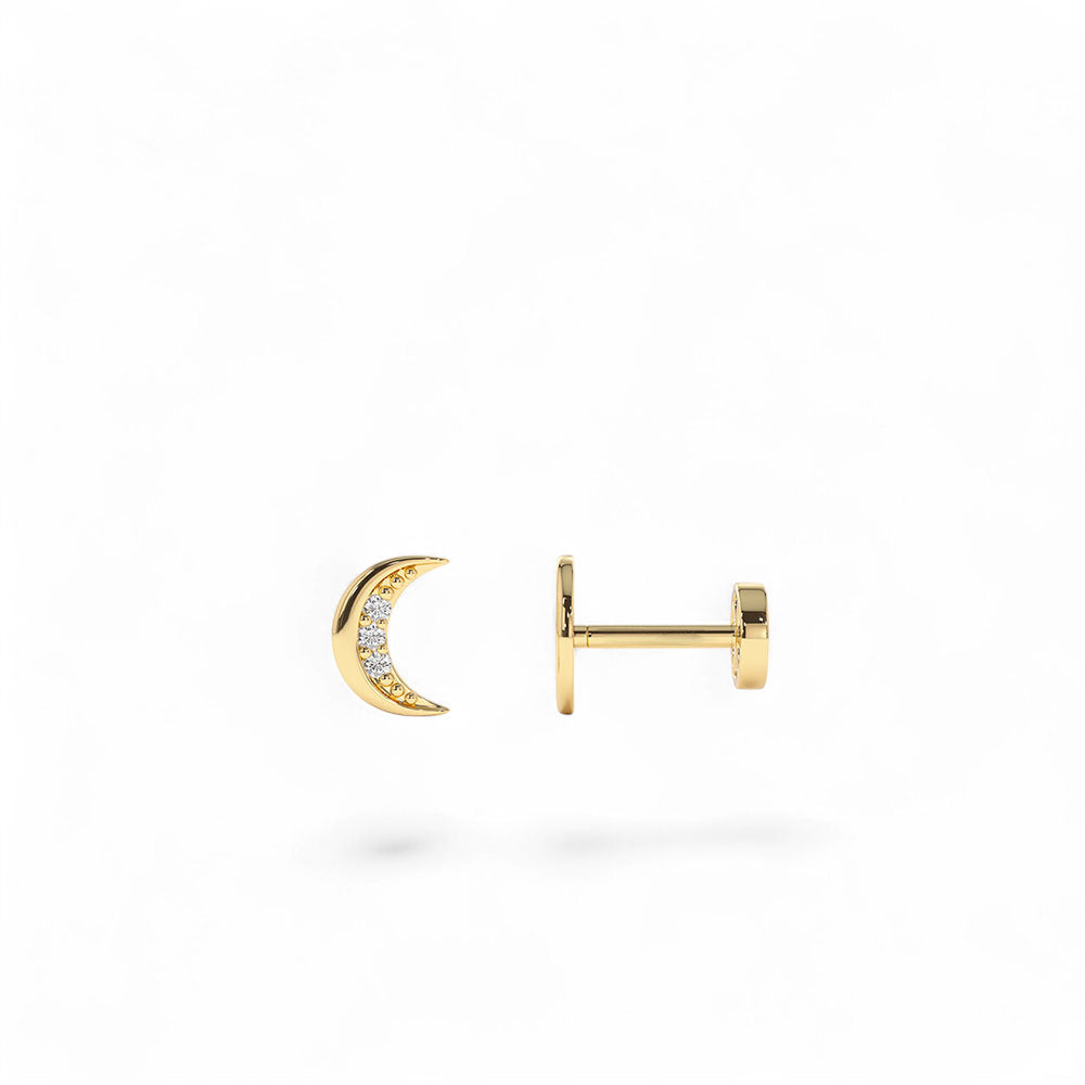 14K Gold Diamond Crescent Moon Flat Back Stud by Orlina Fine