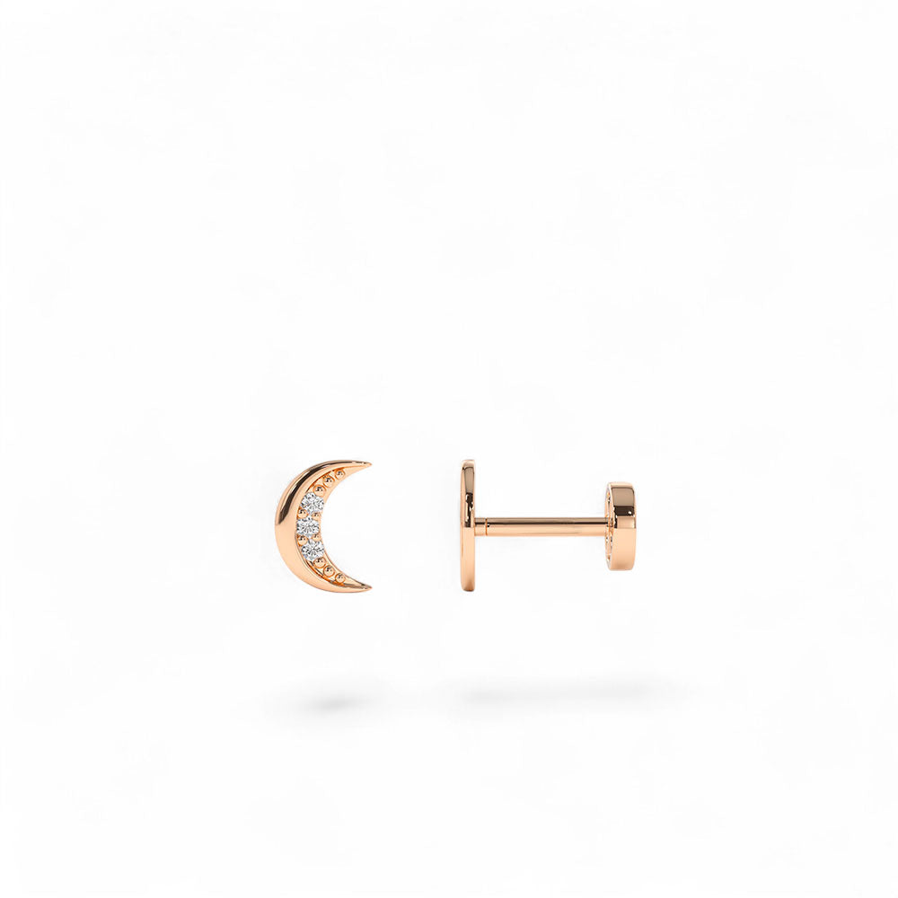 14K Gold Diamond Crescent Moon Flat Back Stud - view 2
