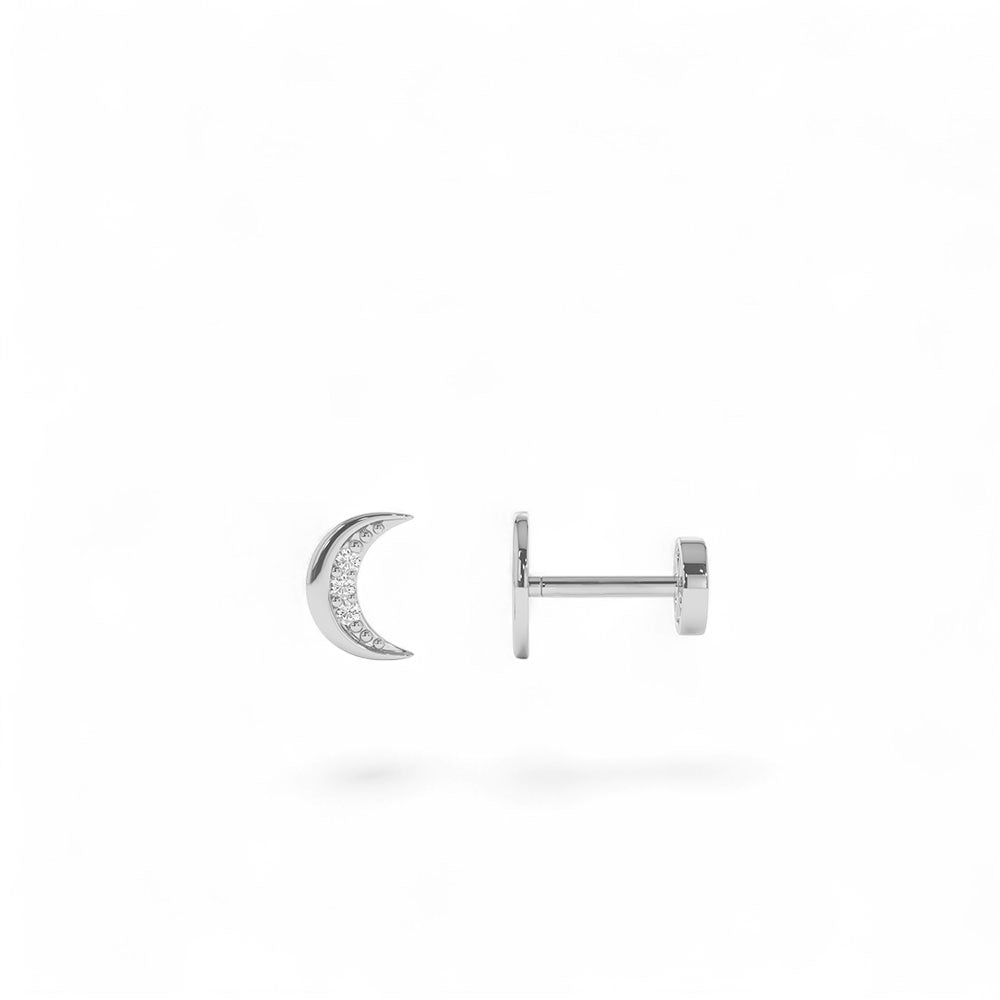 14K Gold Diamond Crescent Moon Flat Back Stud - view 3