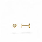 14K Gold Pave Diamond Heart Internally Threaded Flat Back Stud by Orlina Fine
