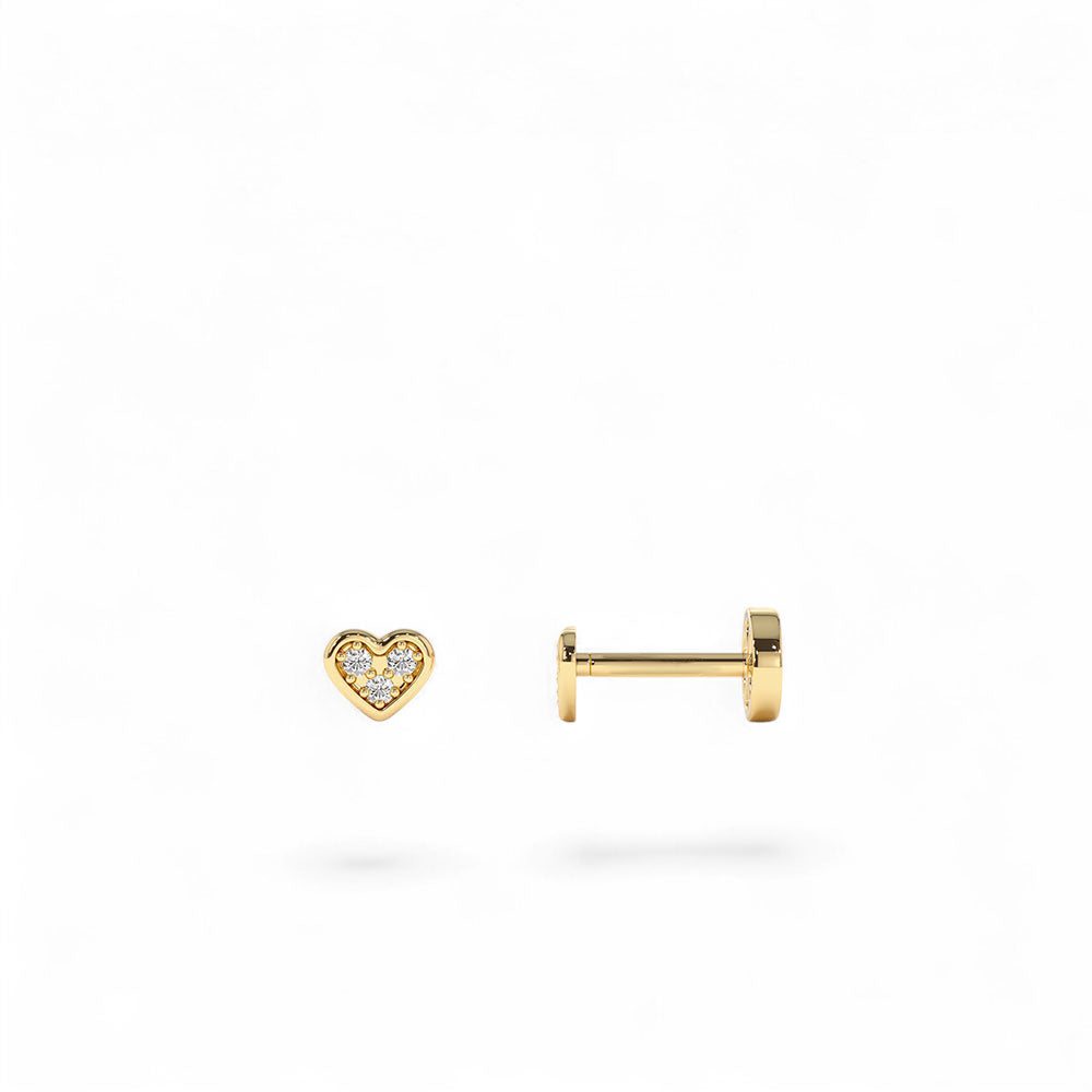 14K Gold Pave Diamond Heart Internally Threaded Flat Back Stud by Orlina Fine