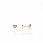 14K Gold Pave Diamond Heart Internally Threaded Flat Back Stud - view 2