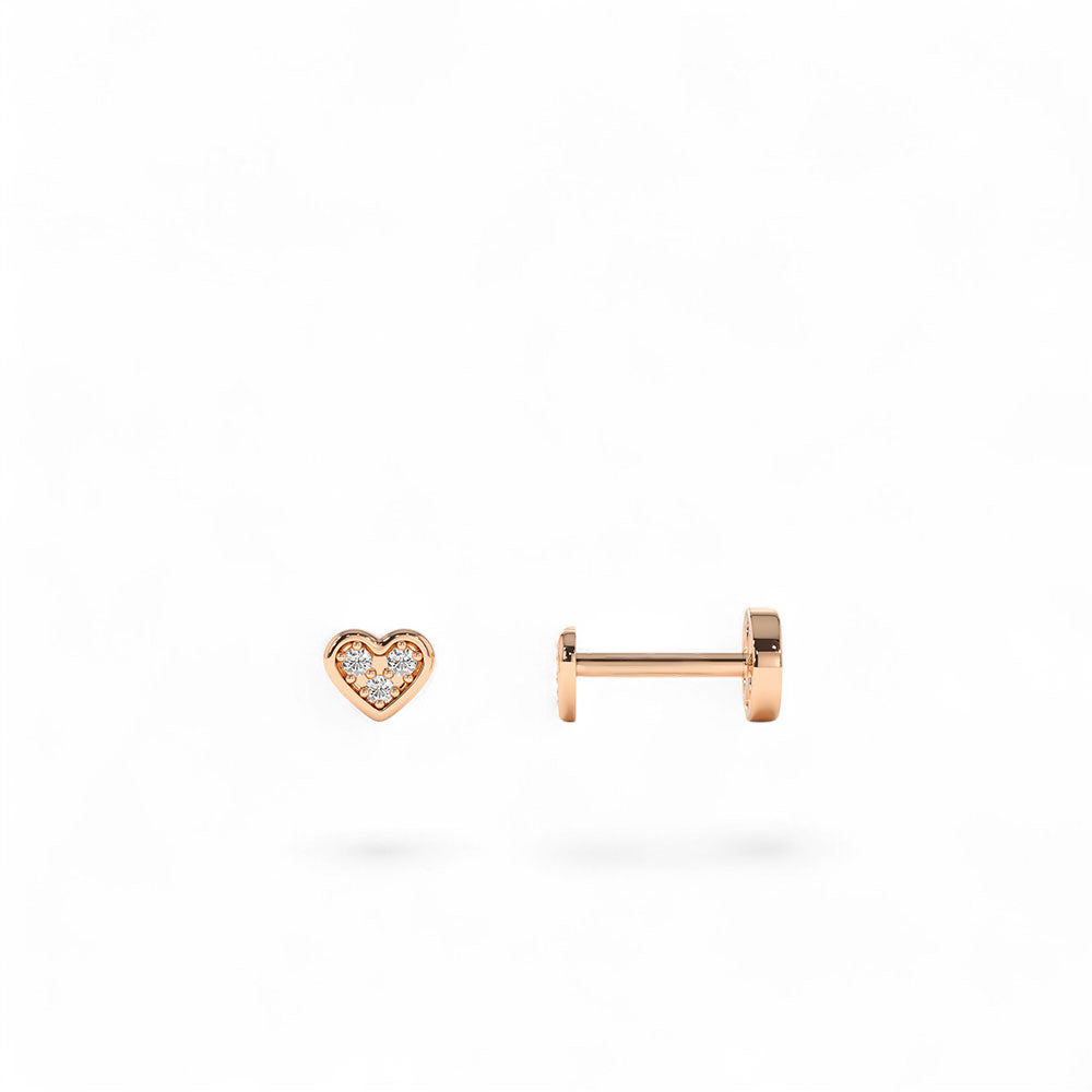 14K Gold Pave Diamond Heart Internally Threaded Flat Back Stud - view 2