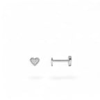 14K Gold Pave Diamond Heart Internally Threaded Flat Back Stud - view 3