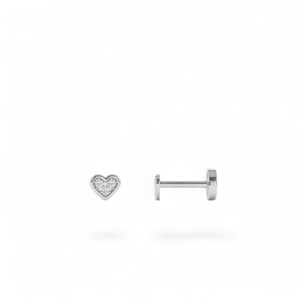 14K Gold Pave Diamond Heart Internally Threaded Flat Back Stud - view 3