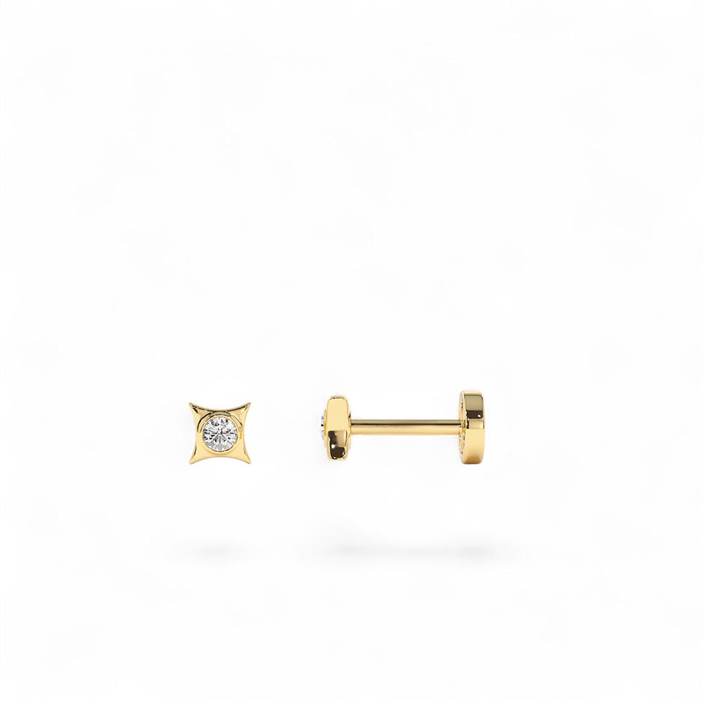 14K Gold Diamond Pyramid Internally Threaded Flat Back Stud by Orlina Fine