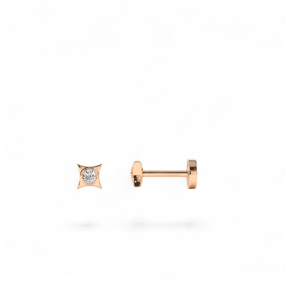 14K Gold Diamond Pyramid Internally Threaded Flat Back Stud - view 2