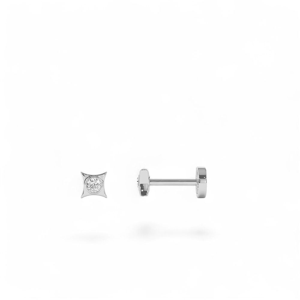 14K Gold Diamond Pyramid Internally Threaded Flat Back Stud - view 3