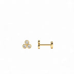 14K Gold Diamond Trio Internally Threaded Flat Back Stud by Orlina Fine