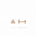 14K Gold Diamond Trio Internally Threaded Flat Back Stud - view 2