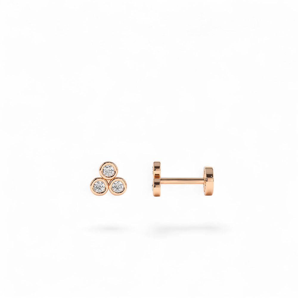 14K Gold Diamond Trio Internally Threaded Flat Back Stud - view 2