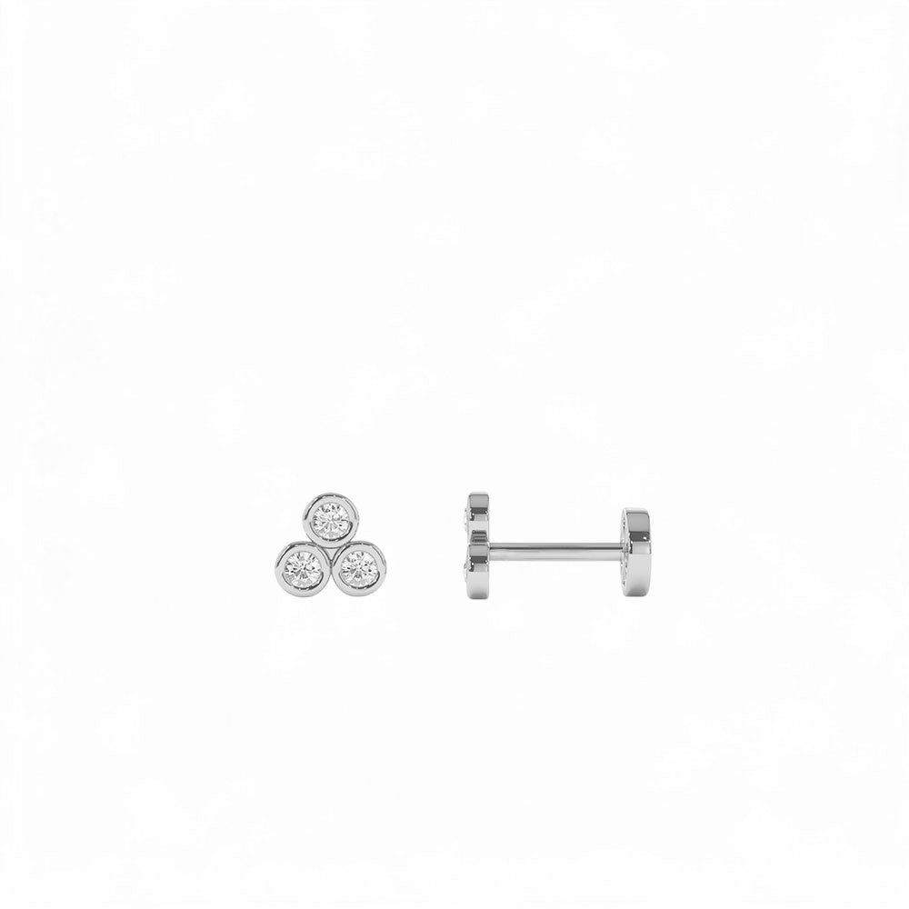 14K Gold Diamond Trio Internally Threaded Flat Back Stud - view 3