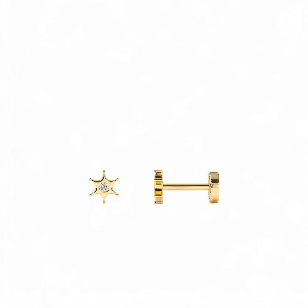 14K Gold Diamond North Star Internally Threaded Flat Back Stud by Orlina Fine