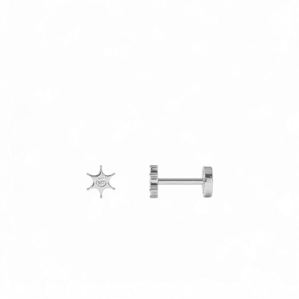 14K Gold Diamond North Star Internally Threaded Flat Back Stud - view 3