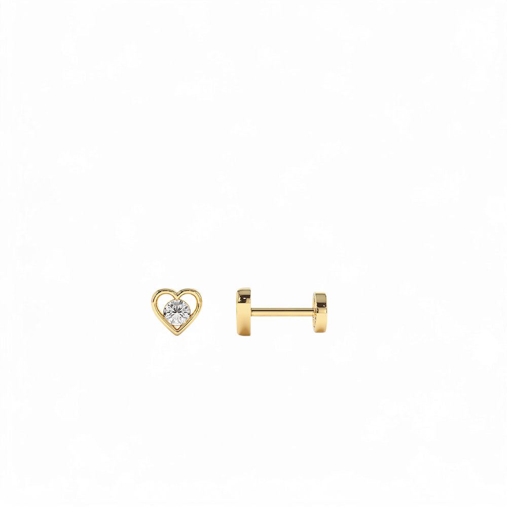 14K Gold Diamond Heart Internally Threaded Flat Back Stud by Orlina Fine