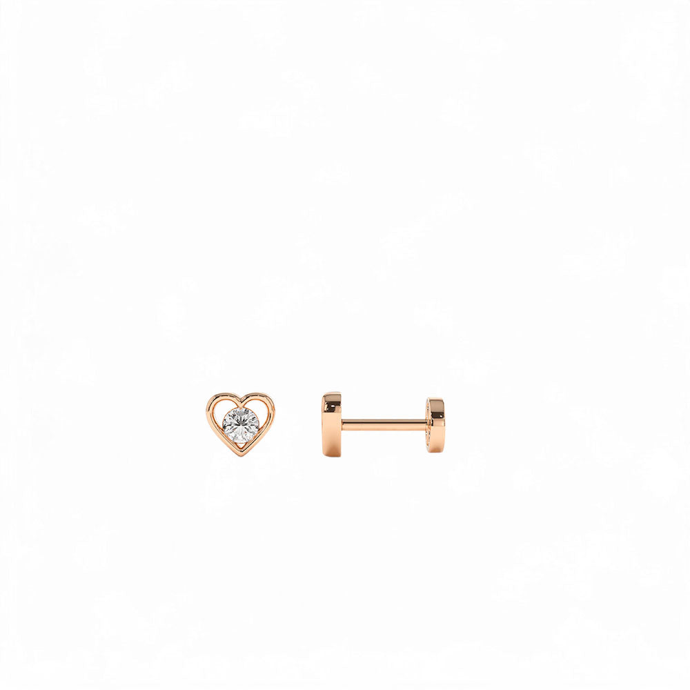 14K Gold Diamond Heart Internally Threaded Flat Back Stud - view 2