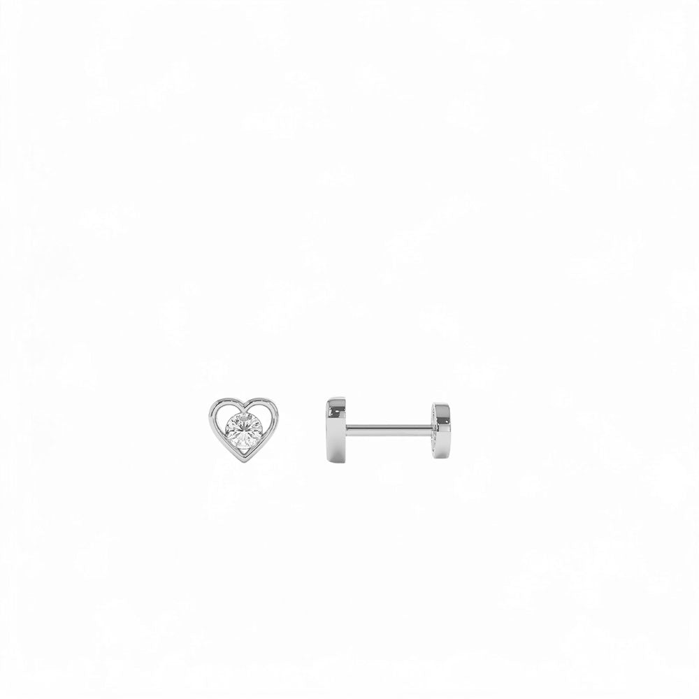 14K Gold Diamond Heart Internally Threaded Flat Back Stud - view 3