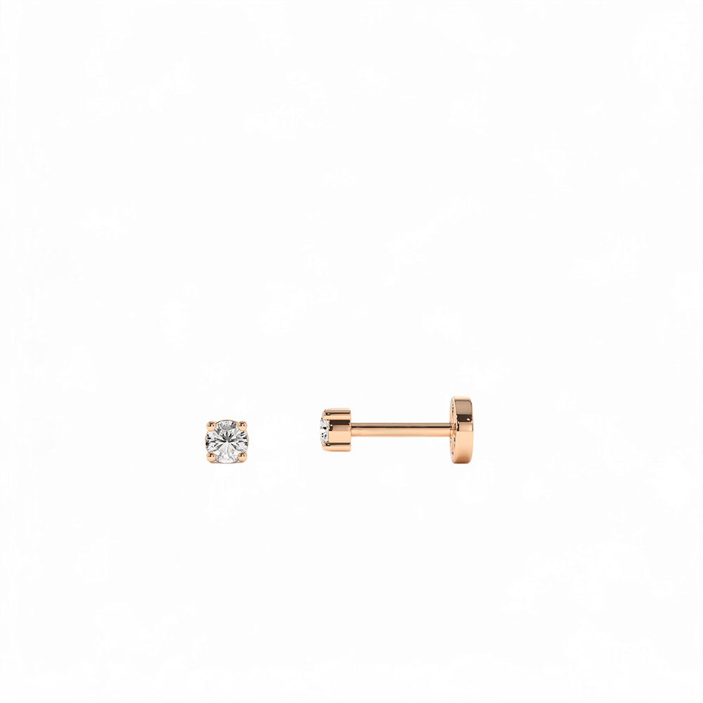 14K Gold Round Diamond Internally Threaded Flat Back Stud - view 2