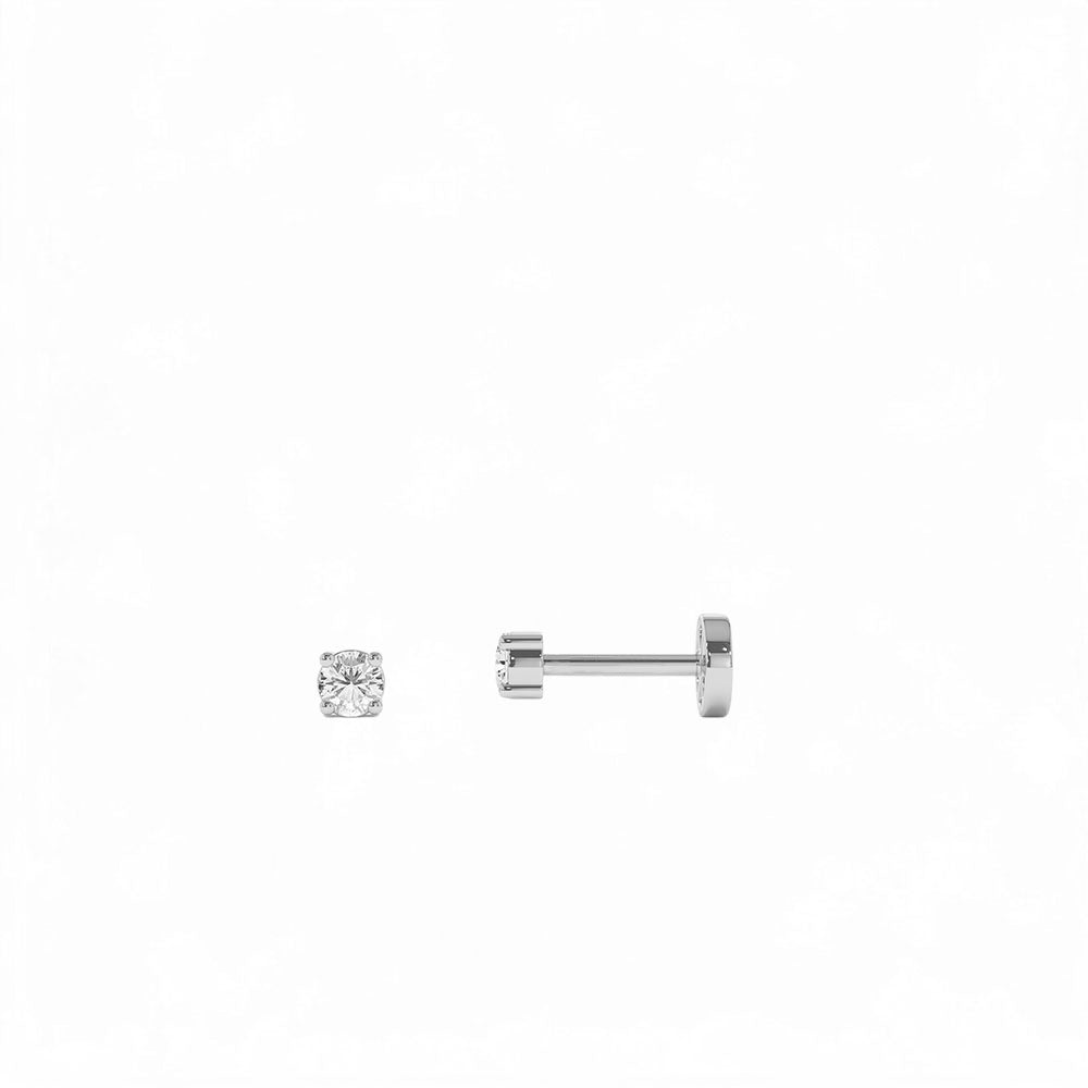 14K Gold Round Diamond Internally Threaded Flat Back Stud - view 3