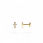 14K Gold Diamond Cross Flat Back Piercing Stud by Orlina Fine