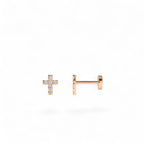 14K Gold Diamond Cross Flat Back Piercing Stud - view 2