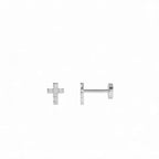 14K Gold Diamond Cross Flat Back Piercing Stud - view 3
