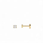 14K Gold Double Baguette Diamond Flat Back Piercing Stud by Orlina Fine