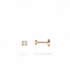 14K Gold Double Baguette Diamond Flat Back Piercing Stud - view 2