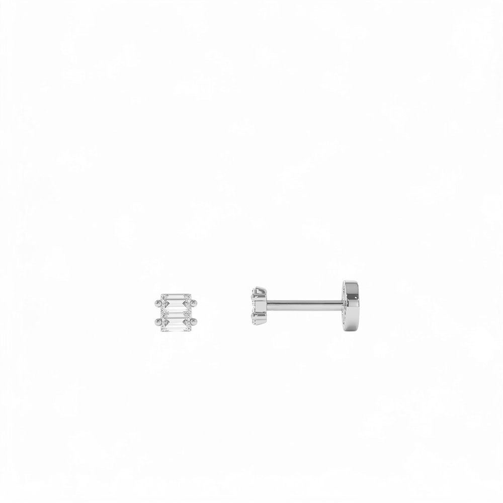 14K Gold Double Baguette Diamond Flat Back Piercing Stud - view 3