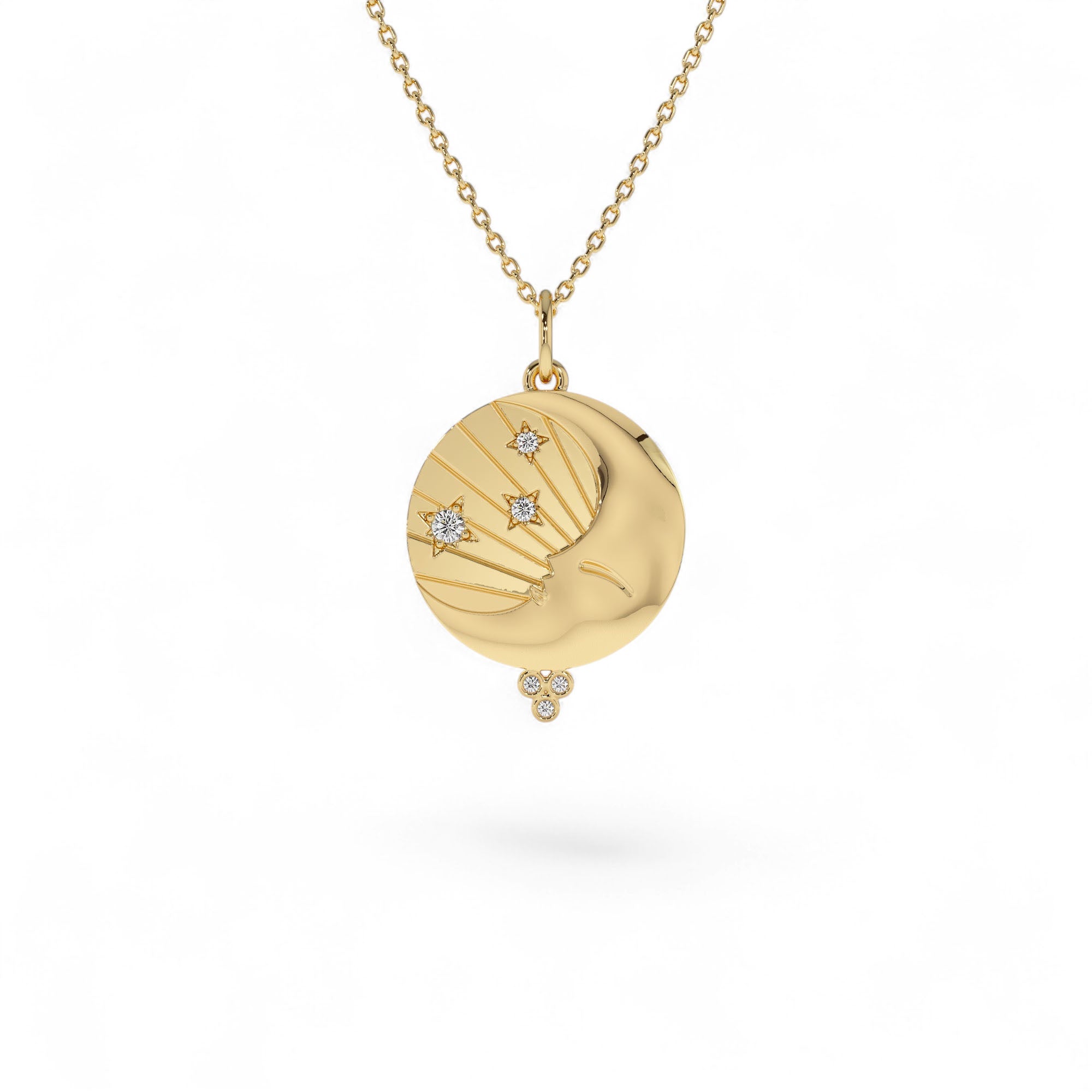 14k Celestial Moon Face Charm Natural Diamonds by Orlina Fine