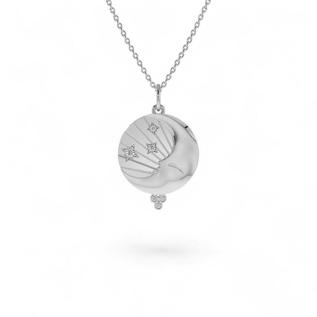 14k Celestial Moon Face Charm Natural Diamonds - view 2