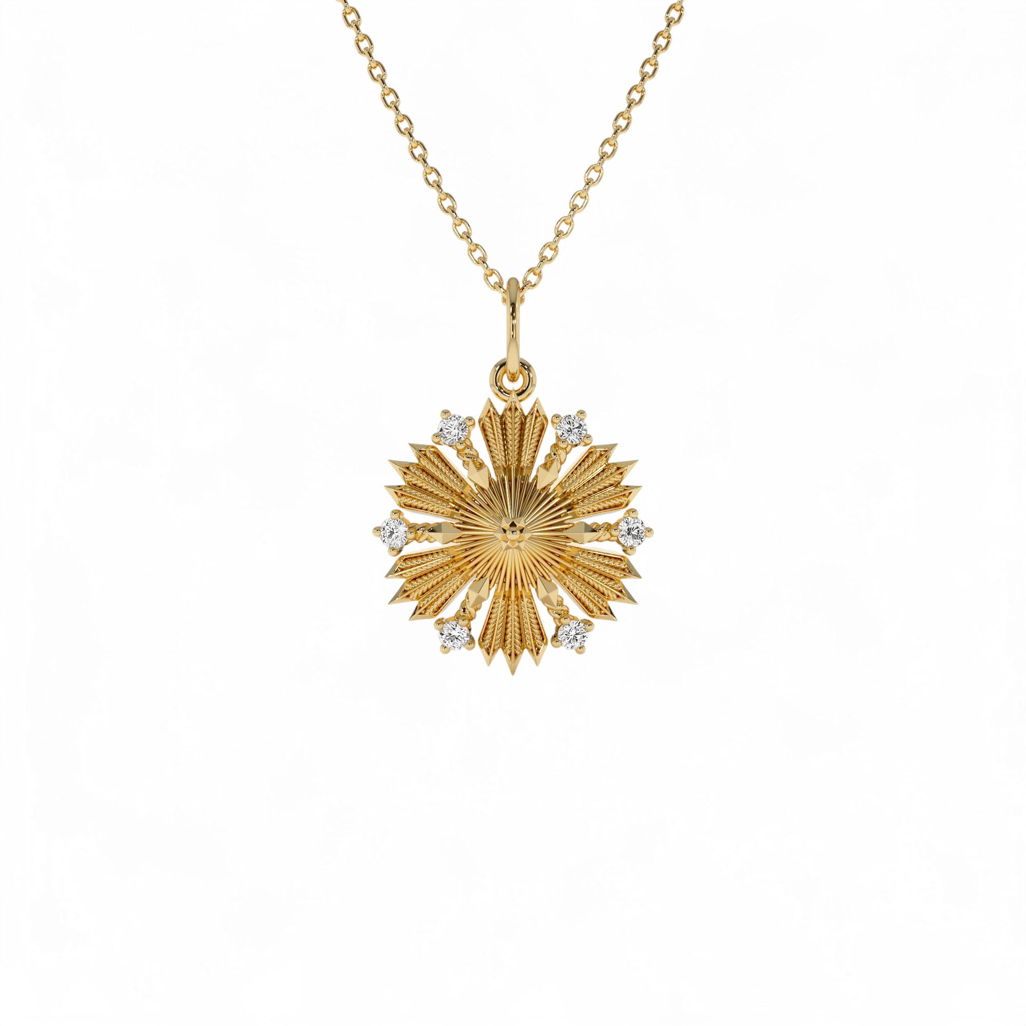 14k Unique Diamond Sunburst Charm by Orlina Fine