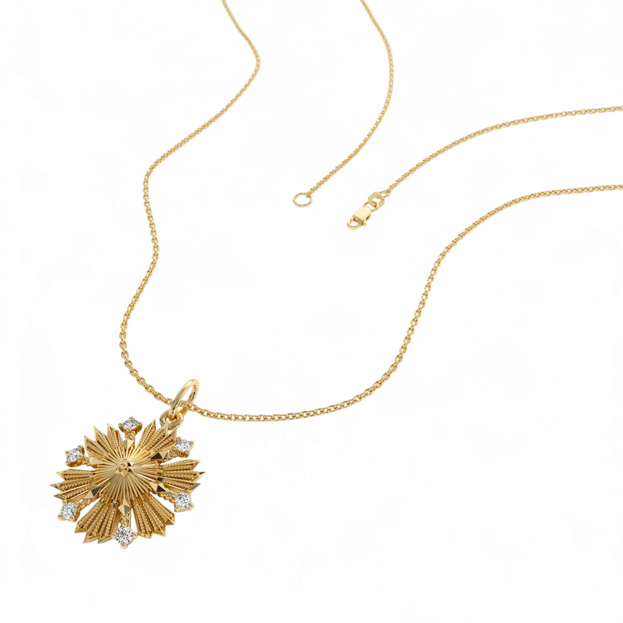 14k Unique Diamond Sunburst Charm - view 3