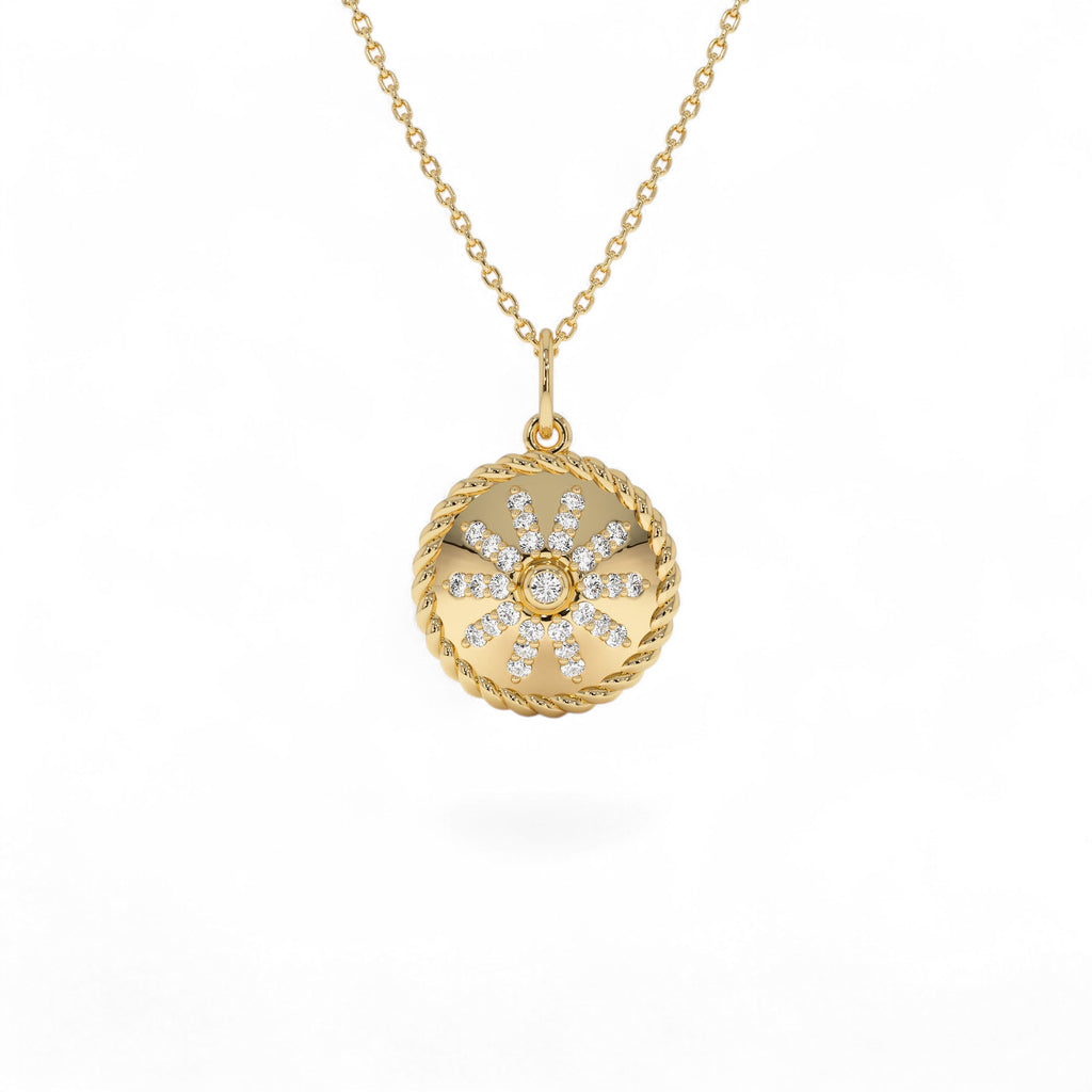 14k Diamond Sunburst Medallion Charm by Orlina Fine