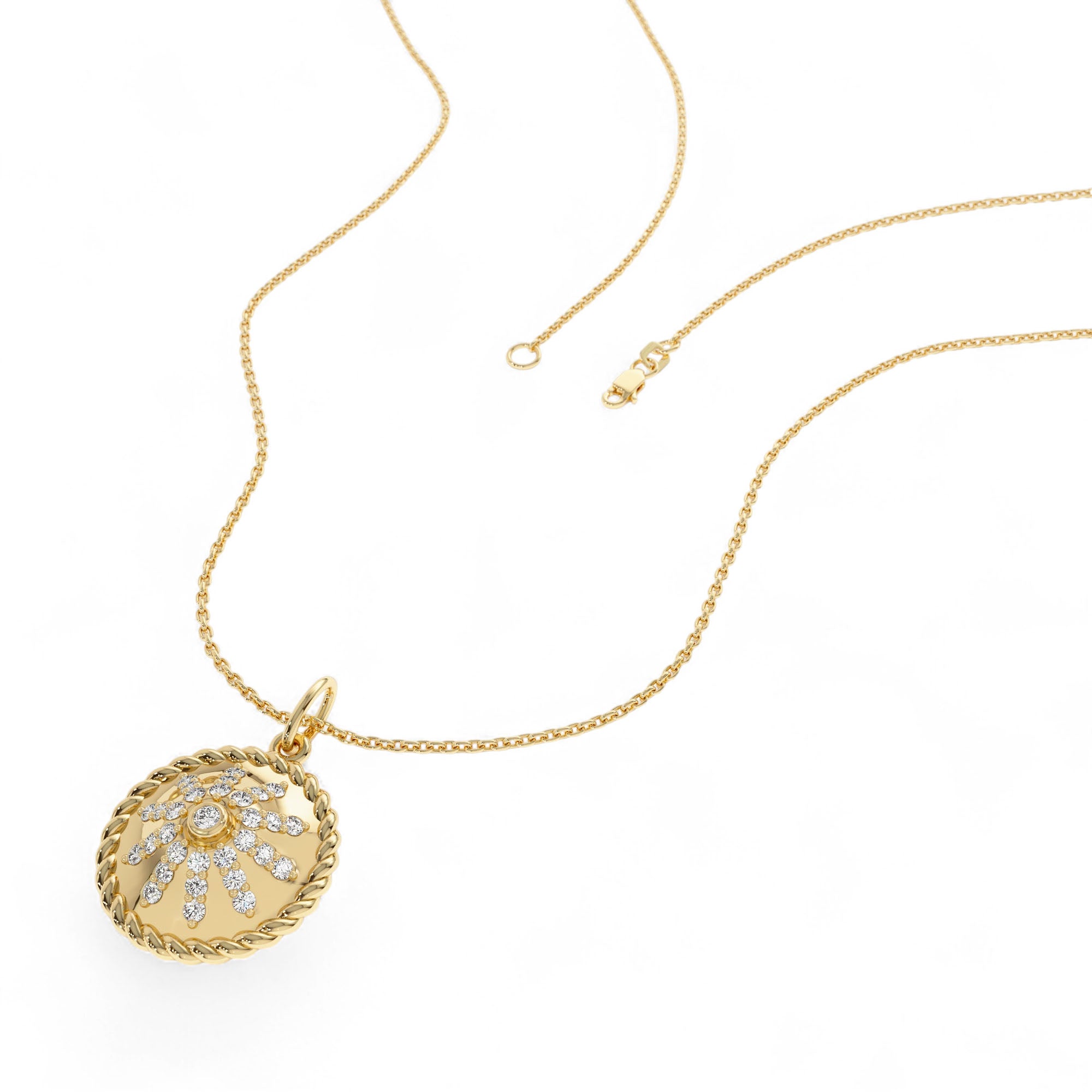 14k Diamond Sunburst Medallion Charm - view 3