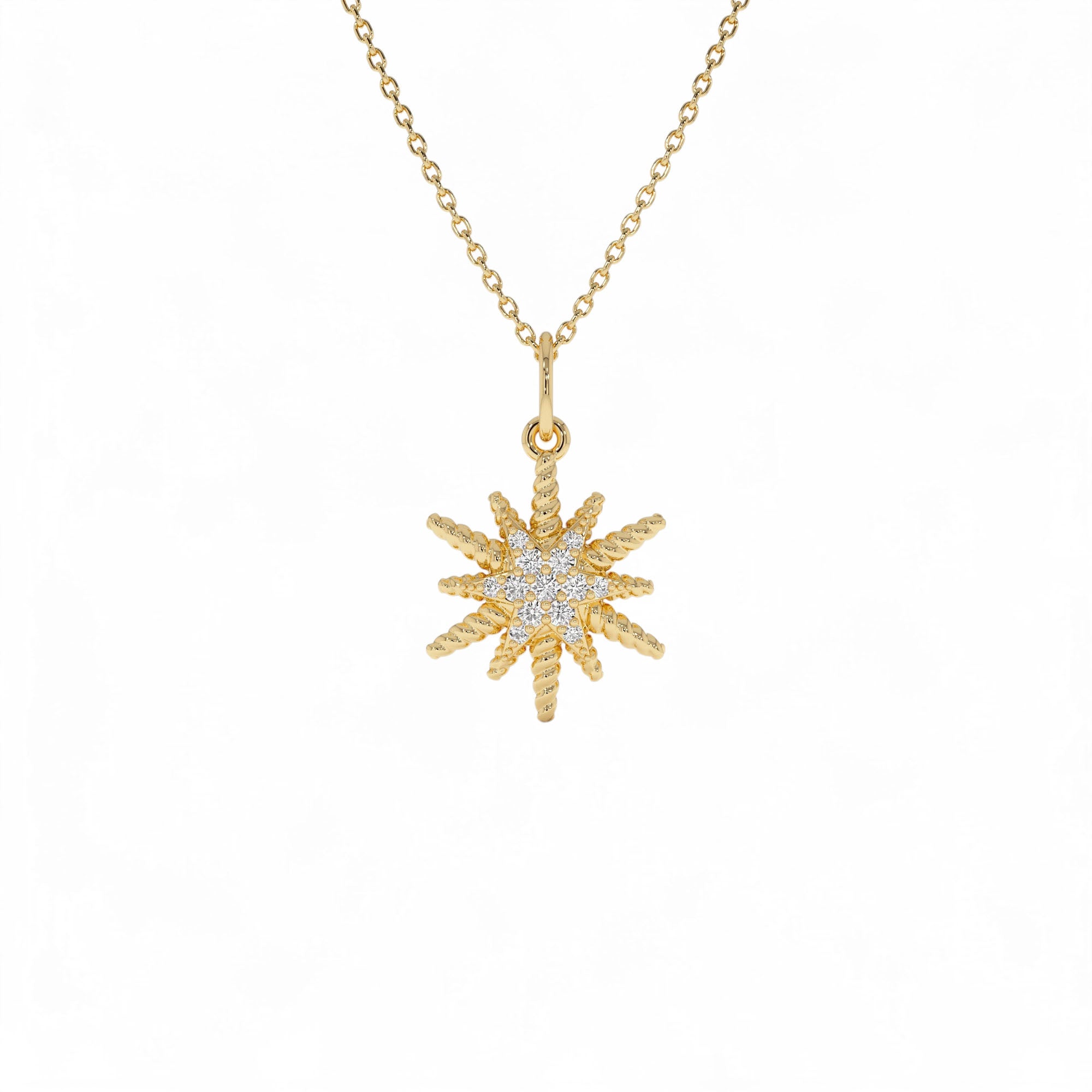 14k Twisted Gold Diamond Starburst Charm by Orlina Fine