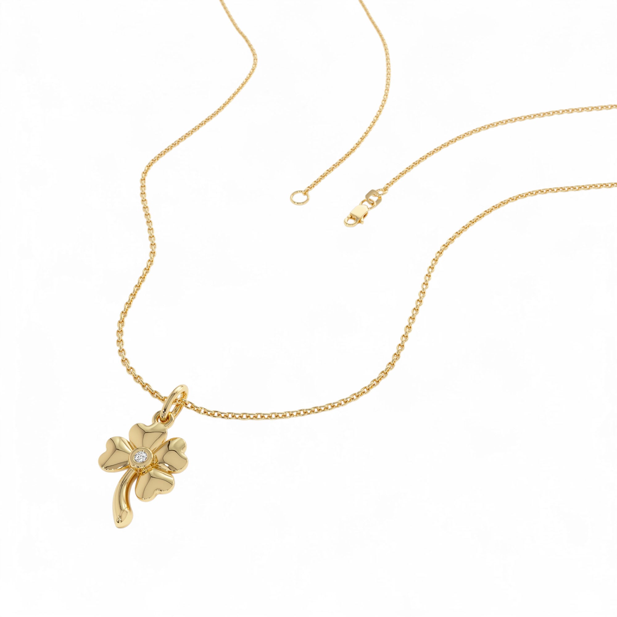 14k Four Leaf Clover Charm with a Diamond - view 3